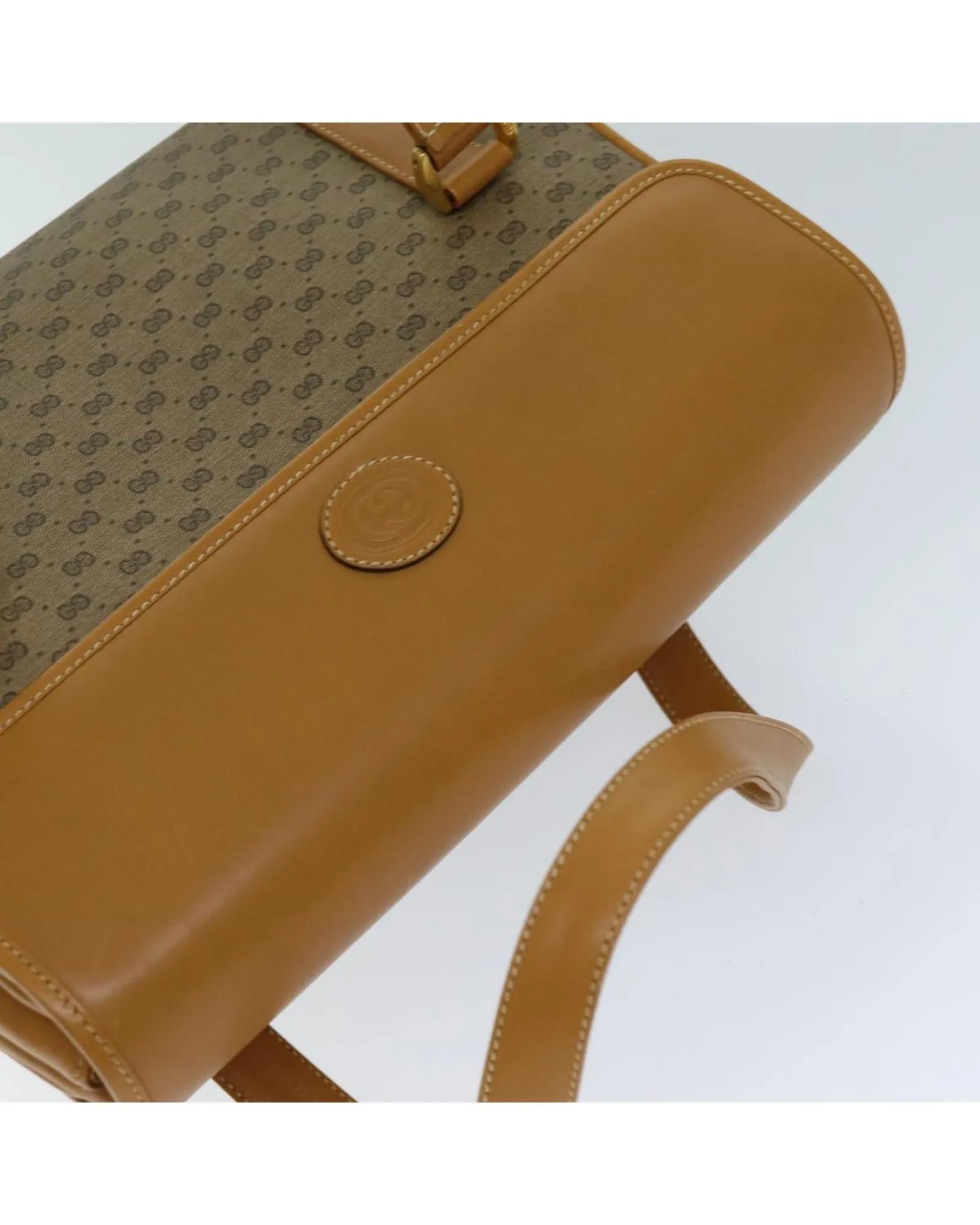 GUCCI GG Canvas Shoulder Bag Beige Tan Leather Trim