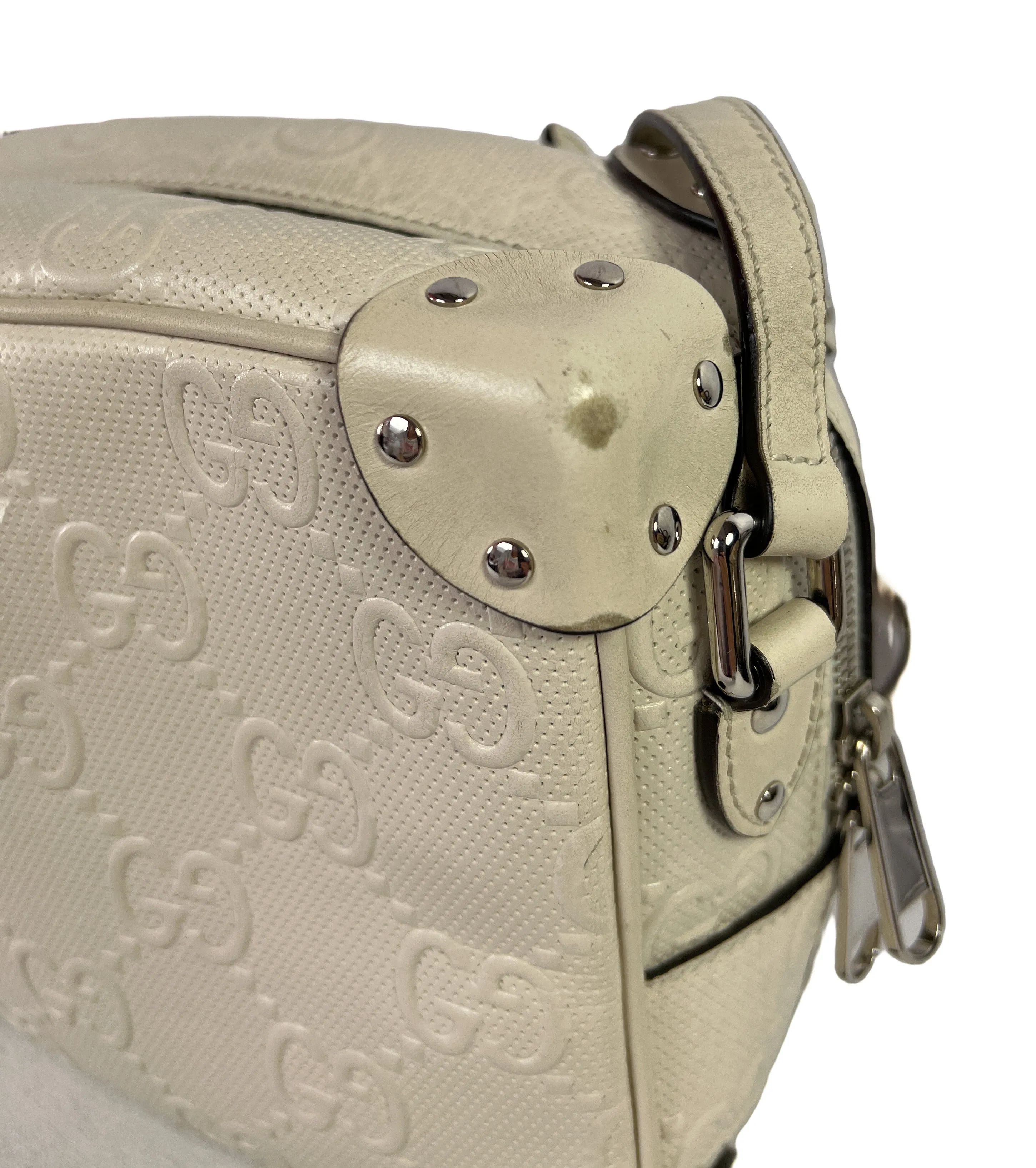 Gucci white GG embossed leather box crossbody