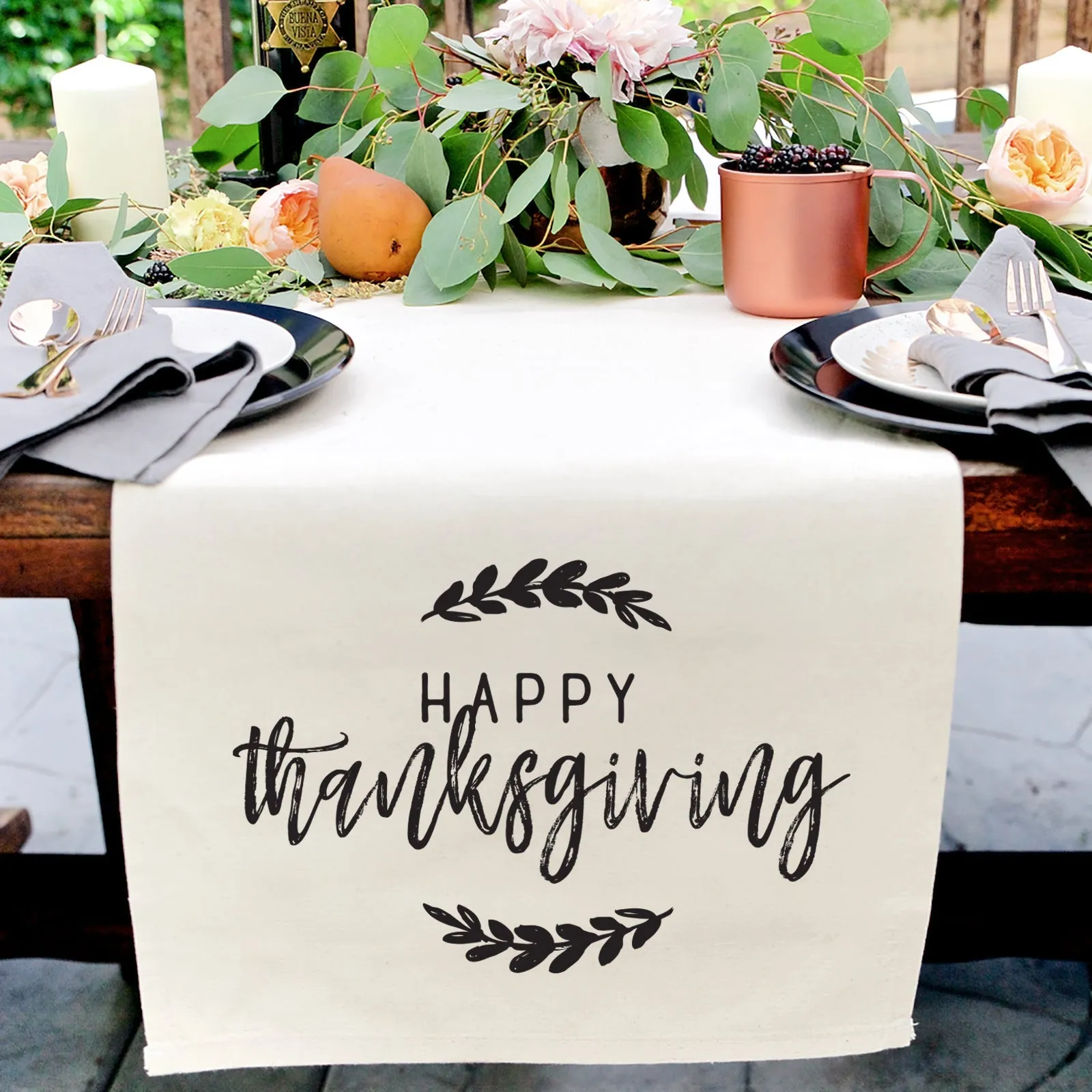 Happy Thanksgiving Canvas Table Runner by The Cotton & Canvas Co.