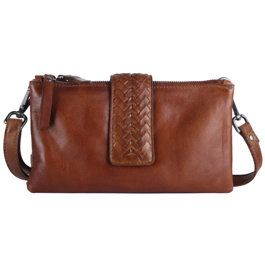 Havana Leather Woven Flap Cross-body