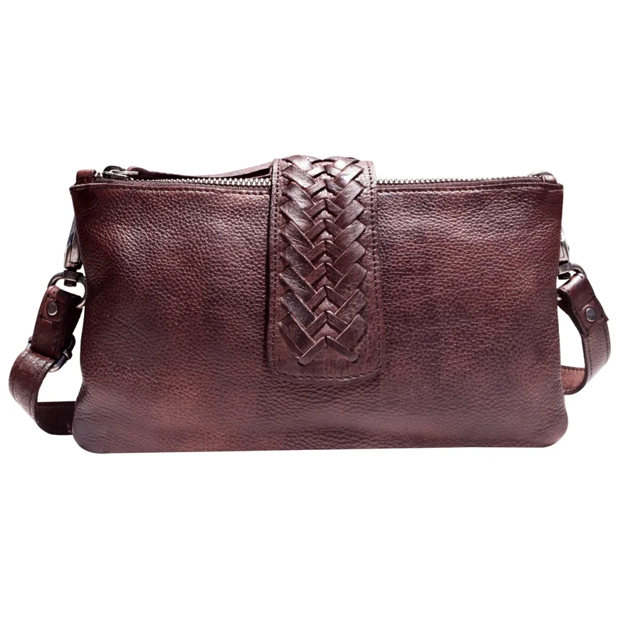 Havana Leather Woven Flap Cross-body