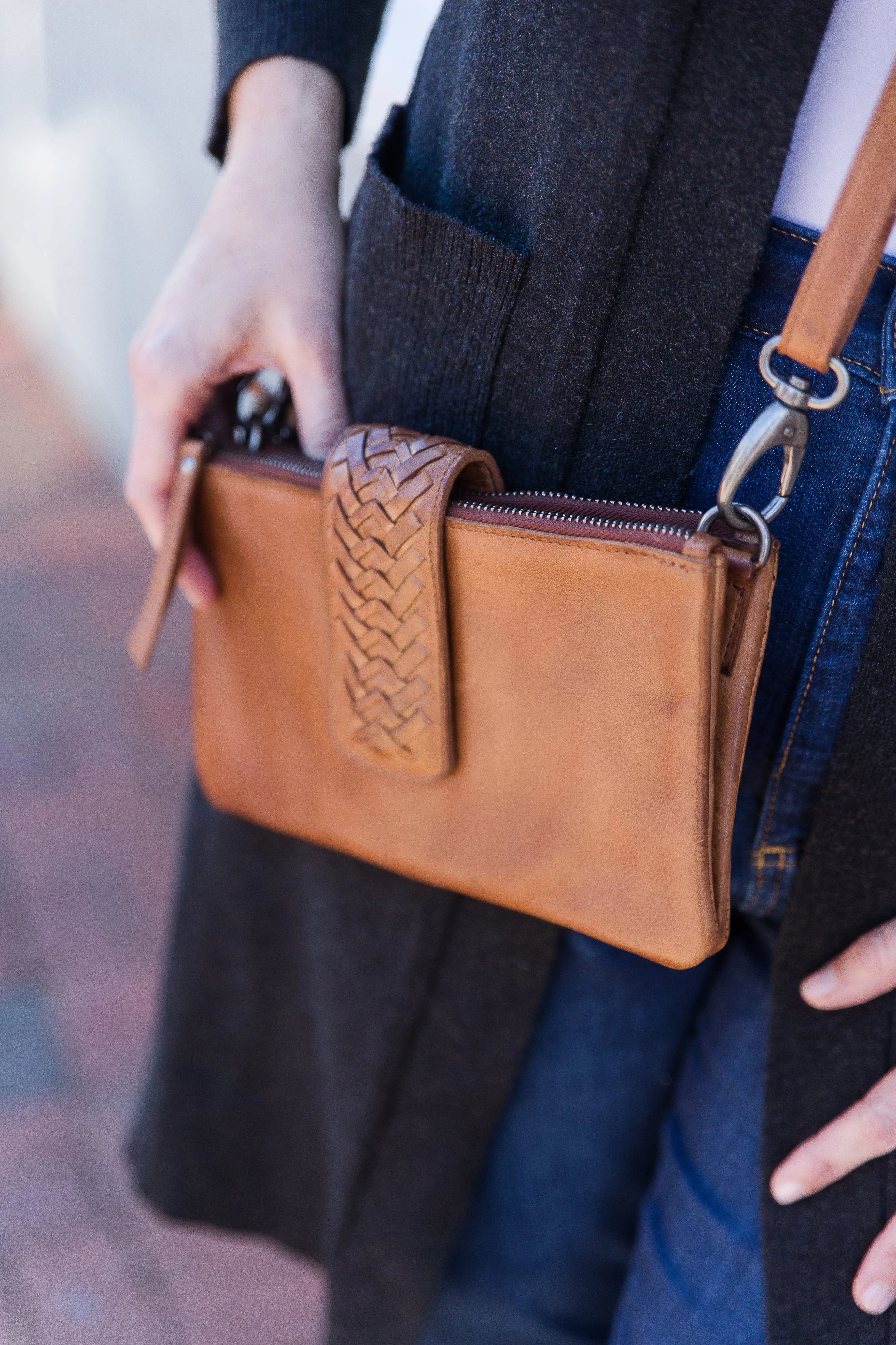 Havana Leather Woven Flap Cross-body