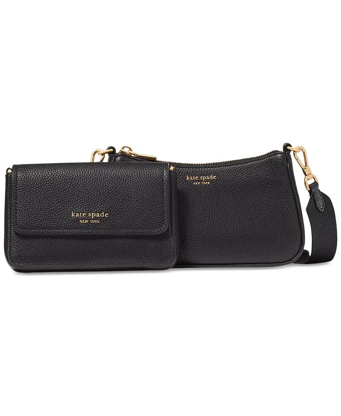 Kate Spade New York Pebbled Leather Double Up Small Shoulder Bag Black