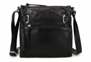 LARGE BLACK MULTI COMPARTMENT CROSS BODY OVER SHOULDER BAG WITH LONG STRAP