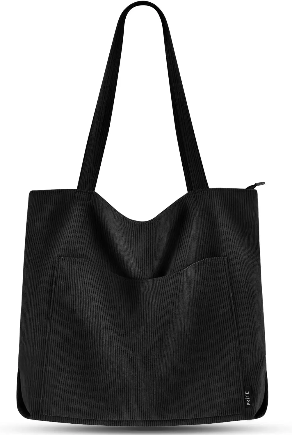 Large Corduroy Shoulder Tote Bag with Zipper and Pockets