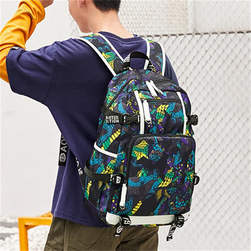 Men's Unique Abstract Print Waterproof Zipper High School Oxford Bag