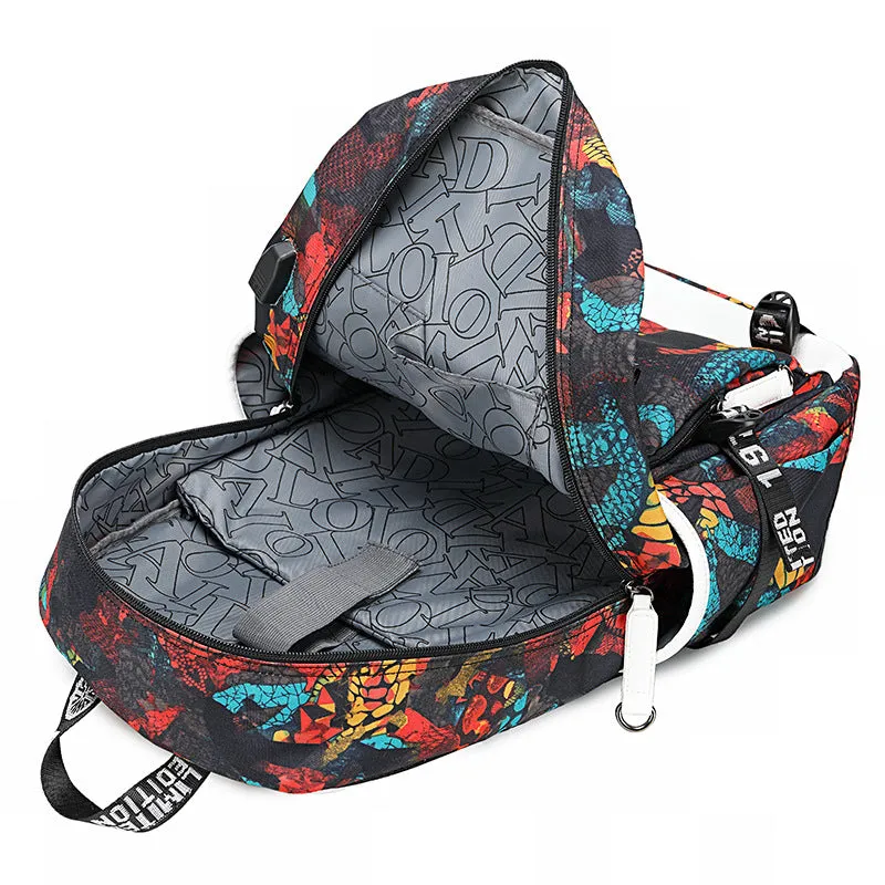 Men's Unique Abstract Print Waterproof Zipper High School Oxford Bag