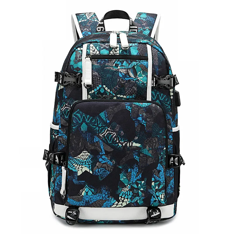 Men's Unique Abstract Print Waterproof Zipper High School Oxford Bag