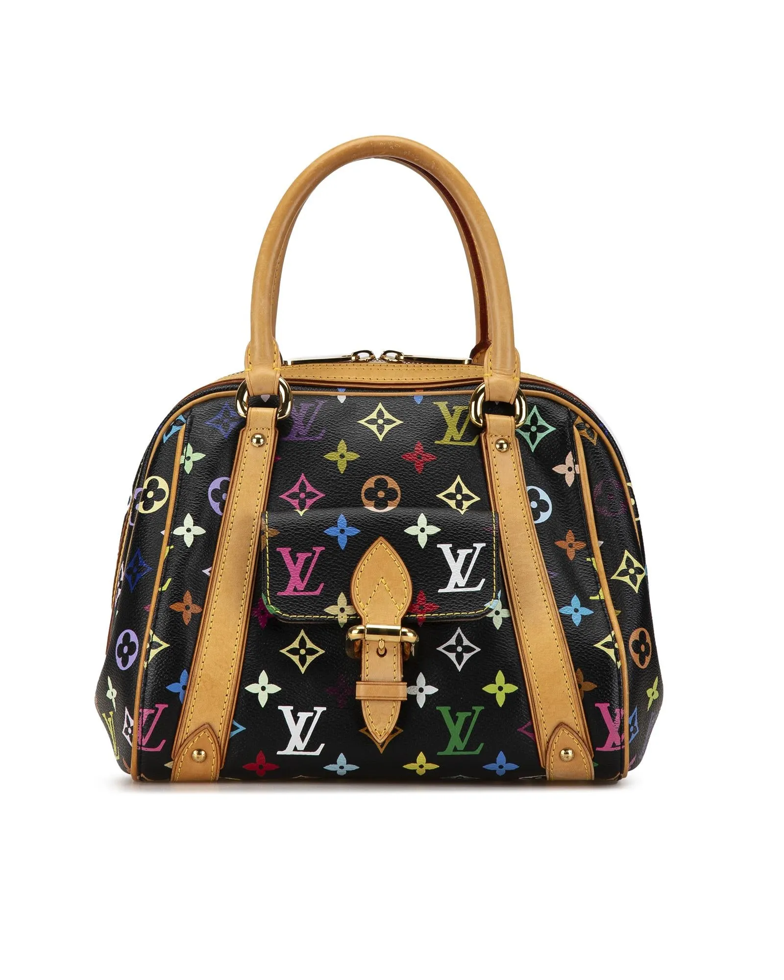 Monogram Canvas Handbag with Vachetta Leather Trim and Top Zip Closure