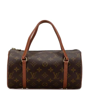 Monogram Papillon Handbag with Vachetta Leather Trim and Top Zip Closure