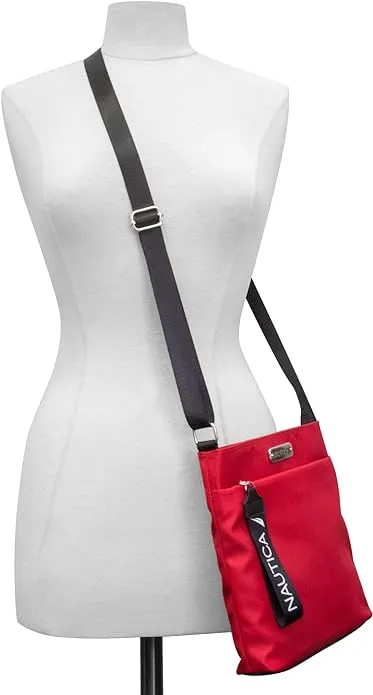 Nautica Diver Nylon Small Purse Crossbody Bag with Adjustable Shoulder Strap, Red