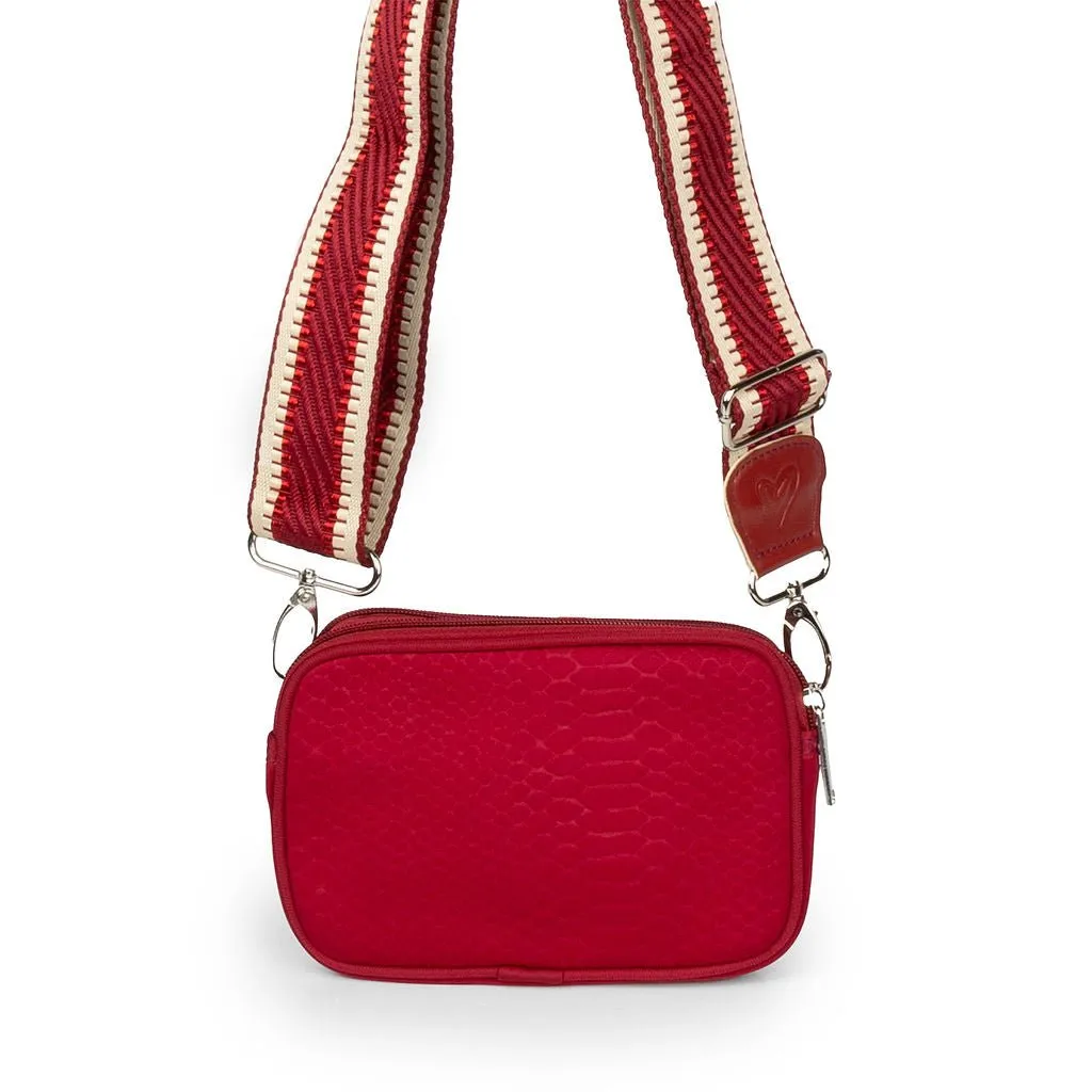 NEW: Cranberry Red Snake-embossed Dual Zipper Belt/Crossbody Bag