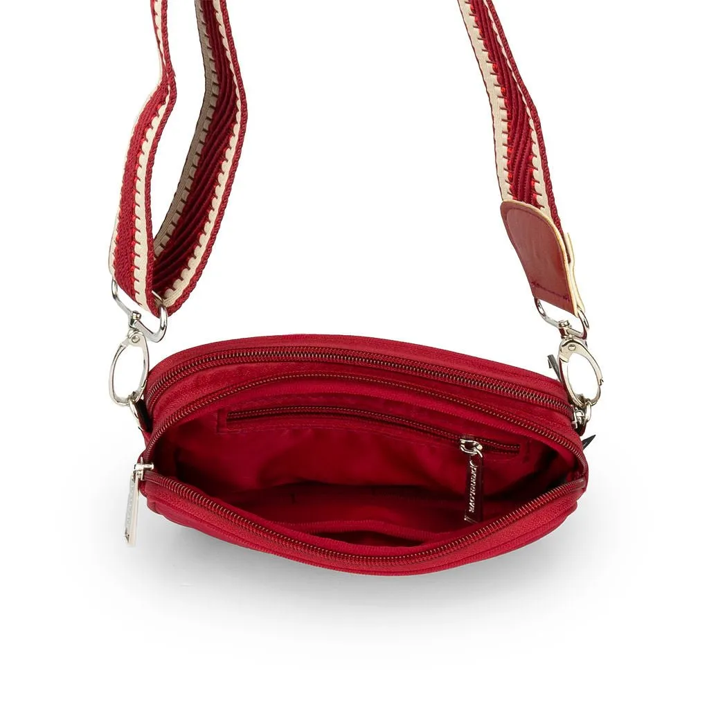 NEW: Cranberry Red Snake-embossed Dual Zipper Belt/Crossbody Bag