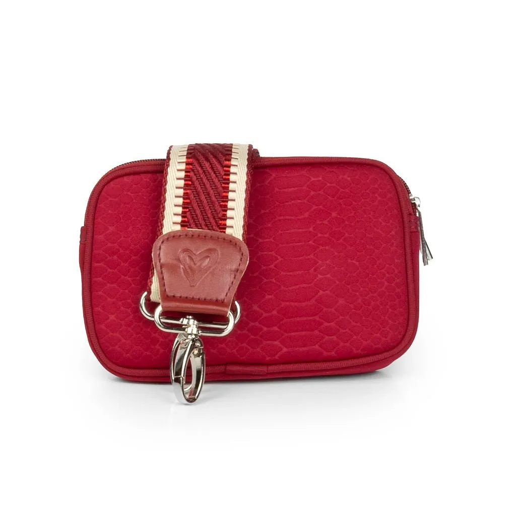 NEW: Cranberry Red Snake-embossed Dual Zipper Belt/Crossbody Bag