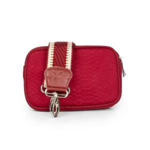 NEW: Cranberry Red Snake-embossed Dual Zipper Belt/Crossbody Bag