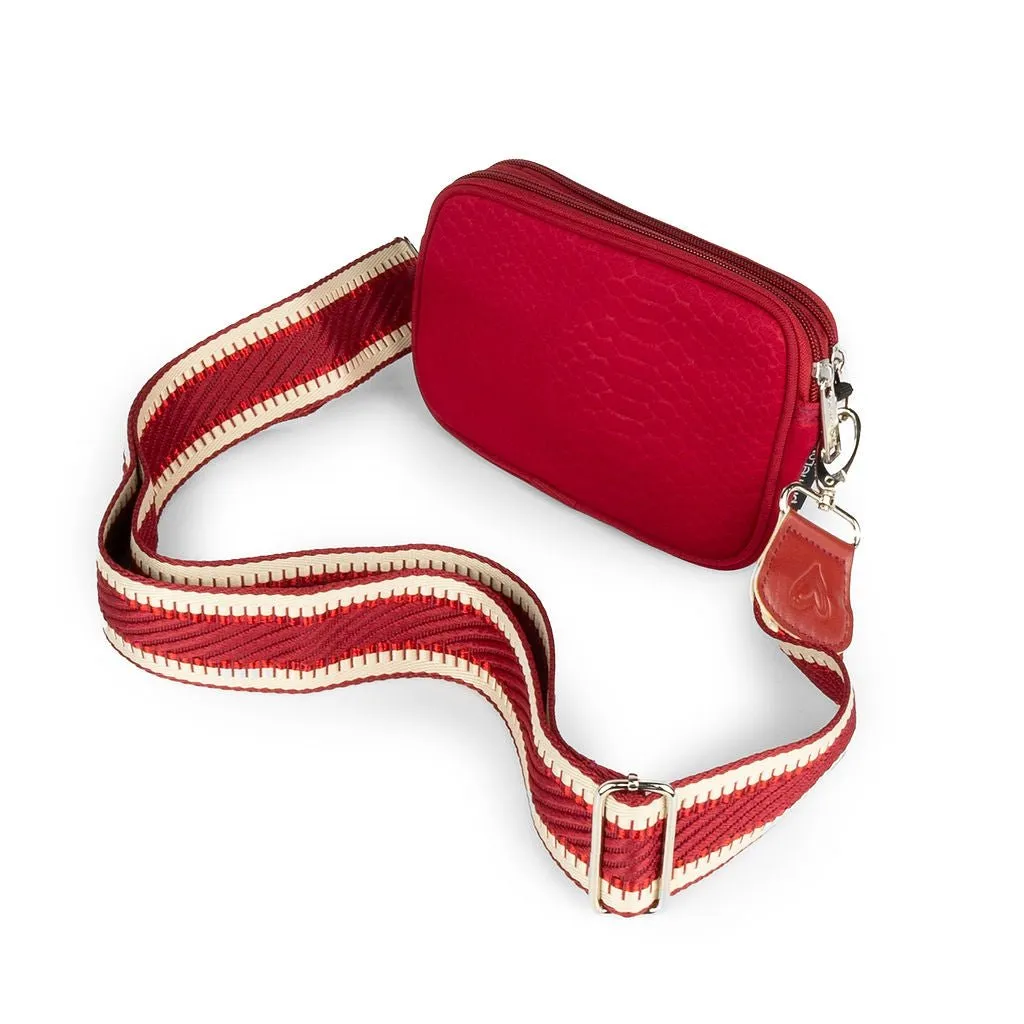 NEW: Cranberry Red Snake-embossed Dual Zipper Belt/Crossbody Bag