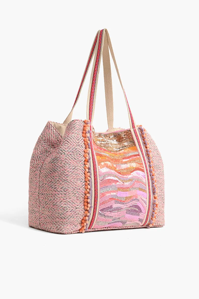 Orange to Mauve Ombre Embellished Tote