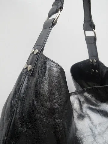 Pancho Hobo Bag Metallic Leather Anthracite