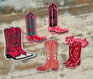 Pink Cowboy Boot Iron On Patches