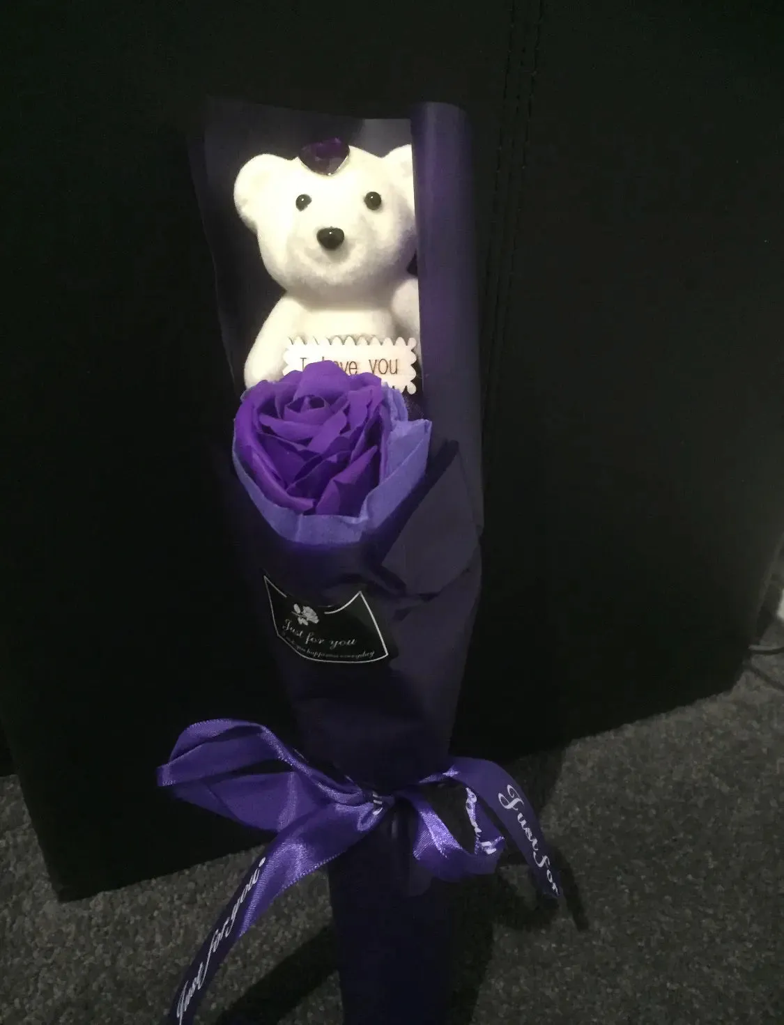 Purple Bear Single Flower with I Love you teddy