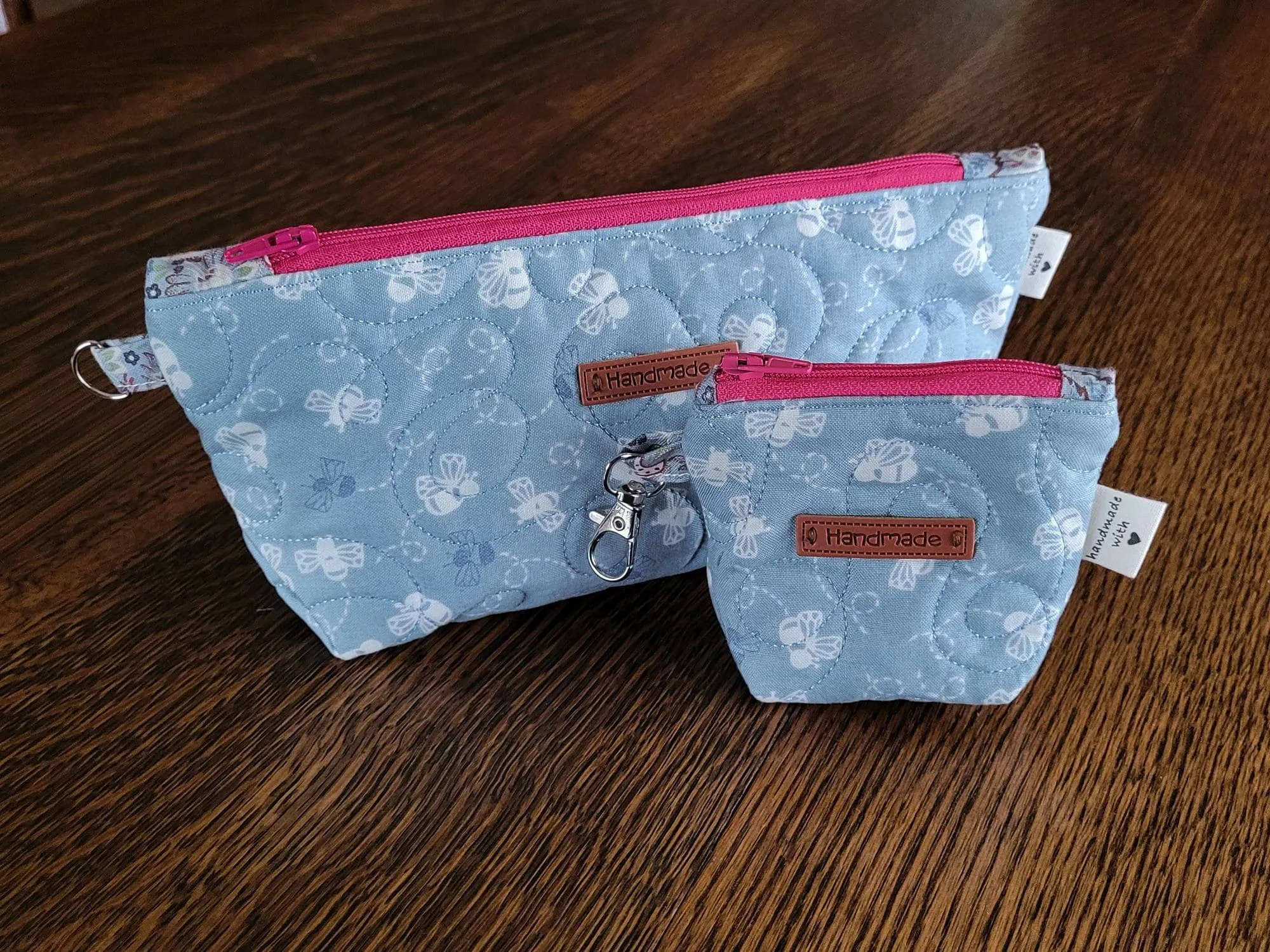 Quilted Zipper Pouch Set, Blue Bee