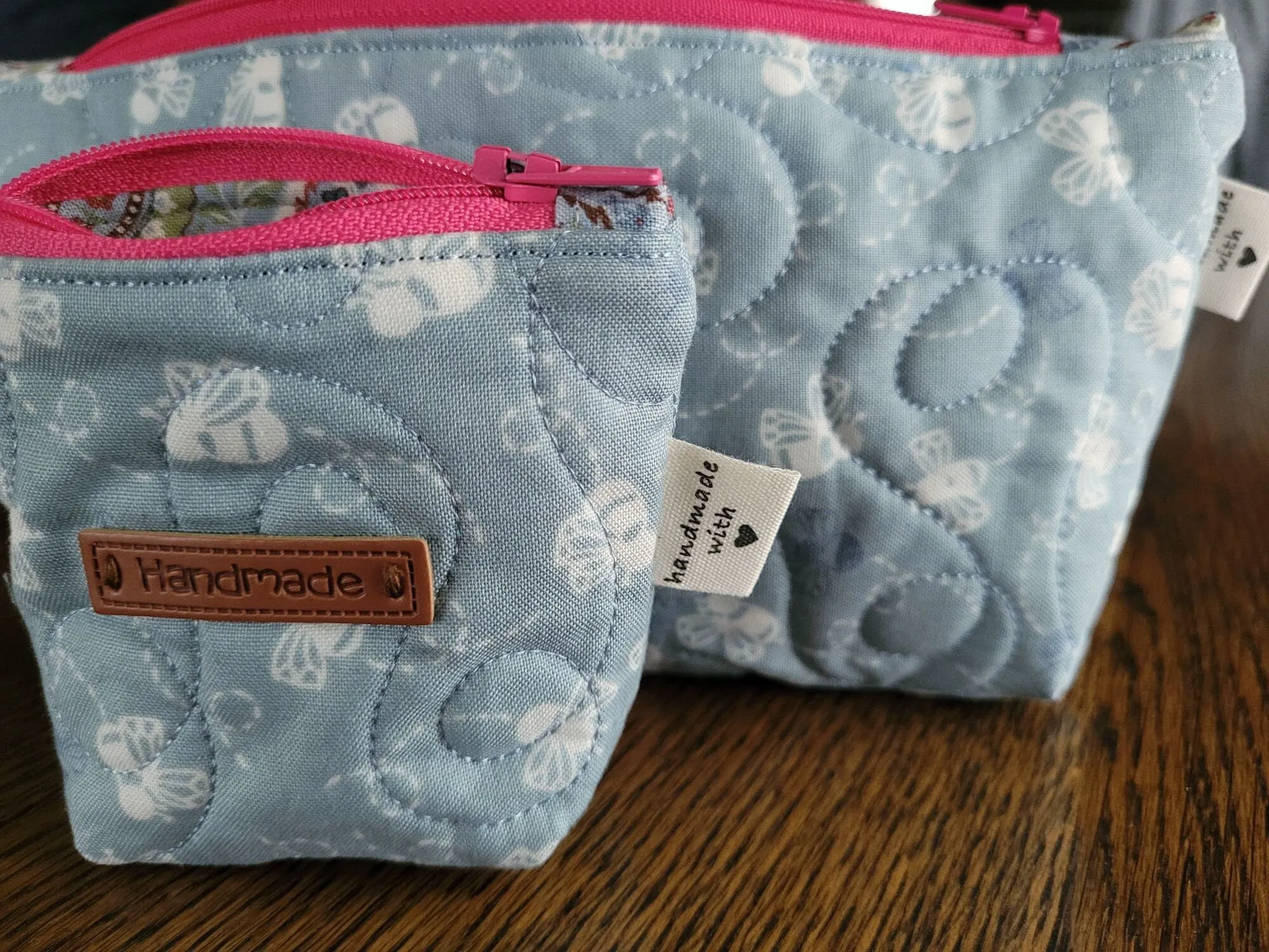 Quilted Zipper Pouch Set, Blue Bee