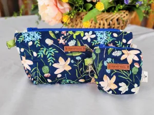 Quilted Zipper Pouch Set, Navy Floral