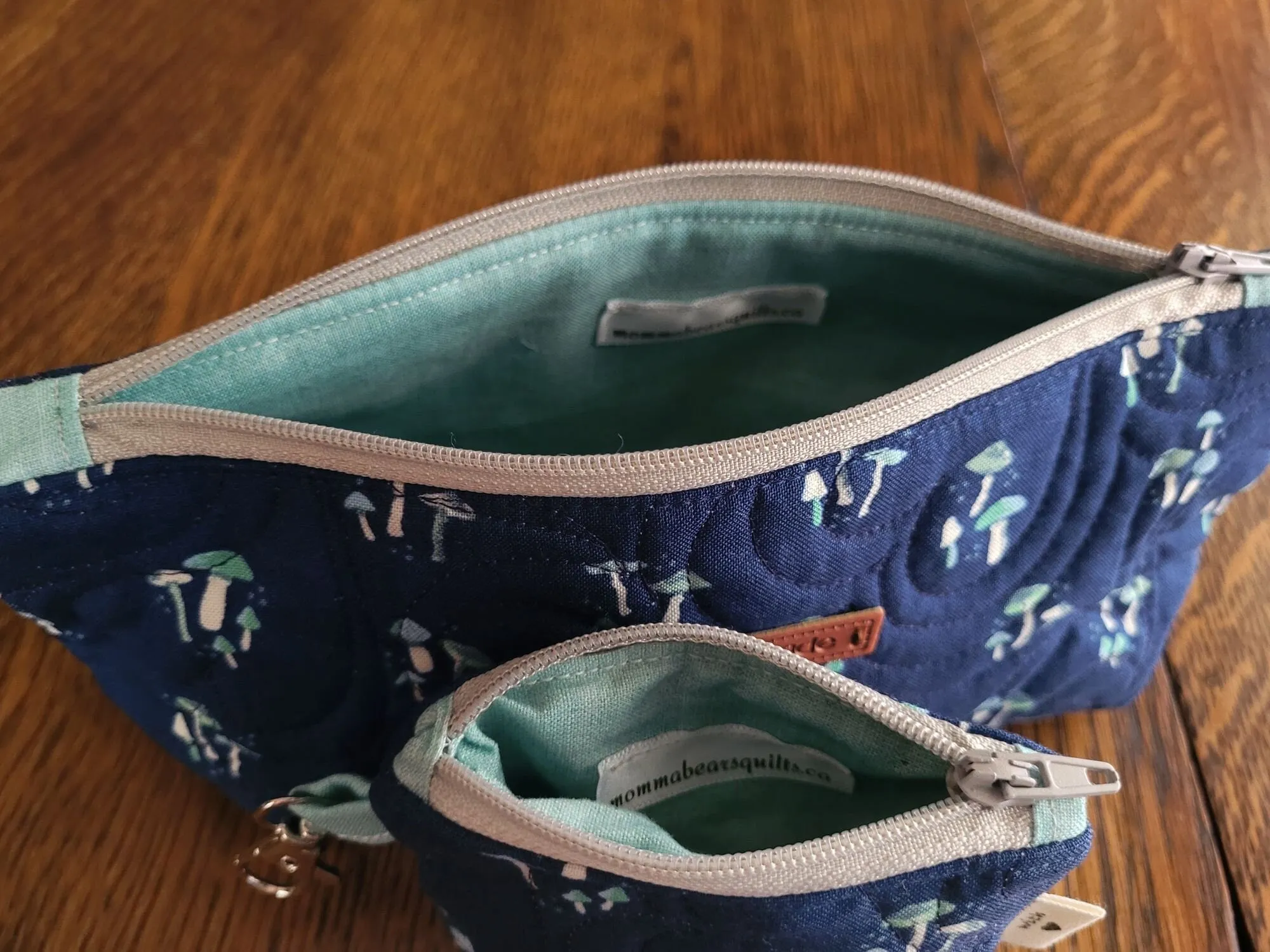 Quilted Zipper Pouch Set, Navy Mushroom