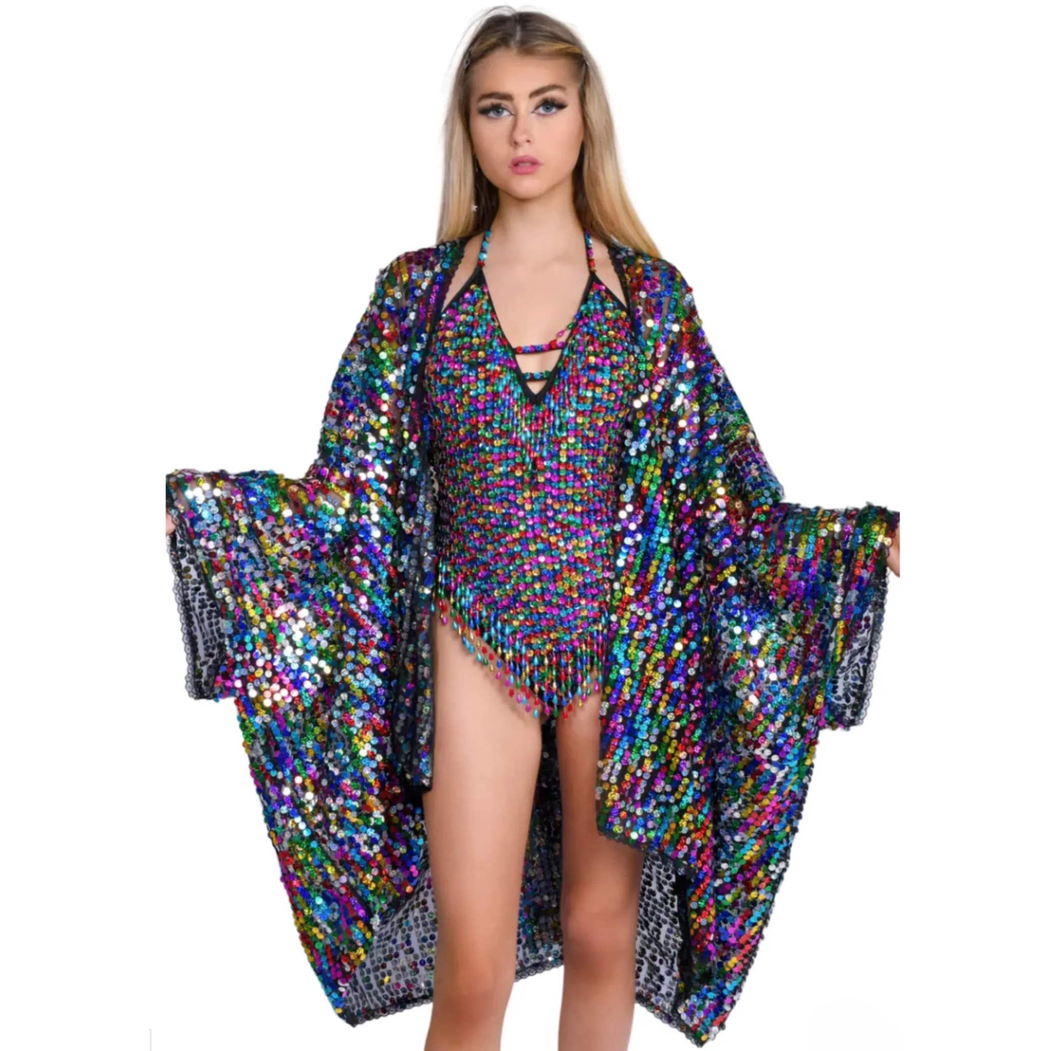 Rainbow Sequin Kimono