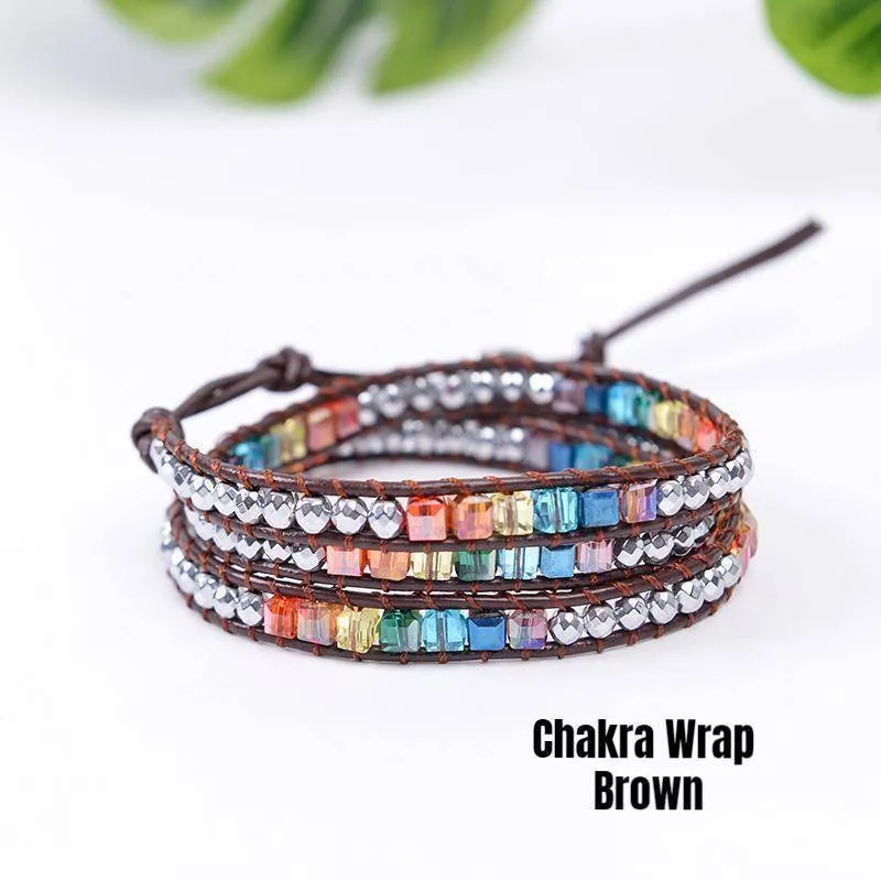 Sale! Chakra Handmade Leather Wrap Natural Stone Mix Bracelet