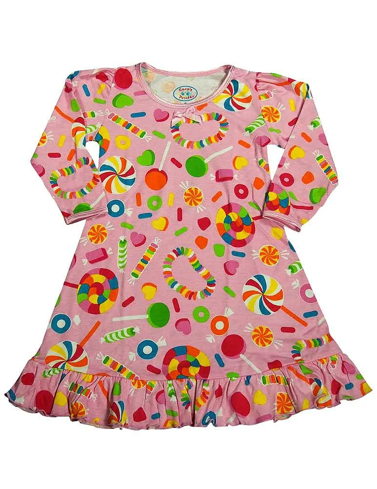 Sara's Prints Toddler Girls Long Sleeve Gown Multi Prints Ruffle Flame Resistant, 32735