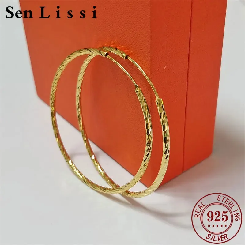 Senlissi -  Women's Hoop Earrings 18K YELLOW Gold Plated 925 Sterling Silver Fashion Drop Earrings Cерьги Kольца Kольц SL009