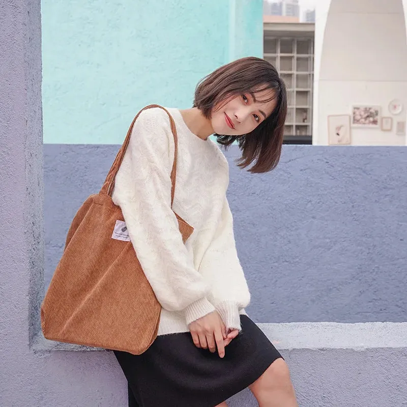 Simple INS Corduroy Shopping Tote Bag