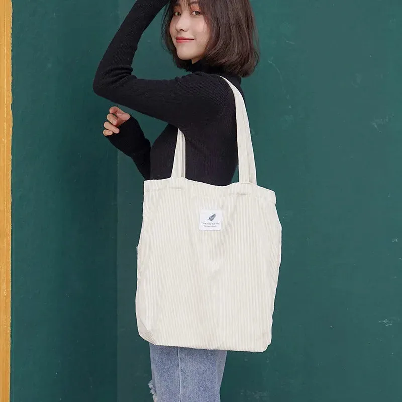 Simple INS Corduroy Shopping Tote Bag