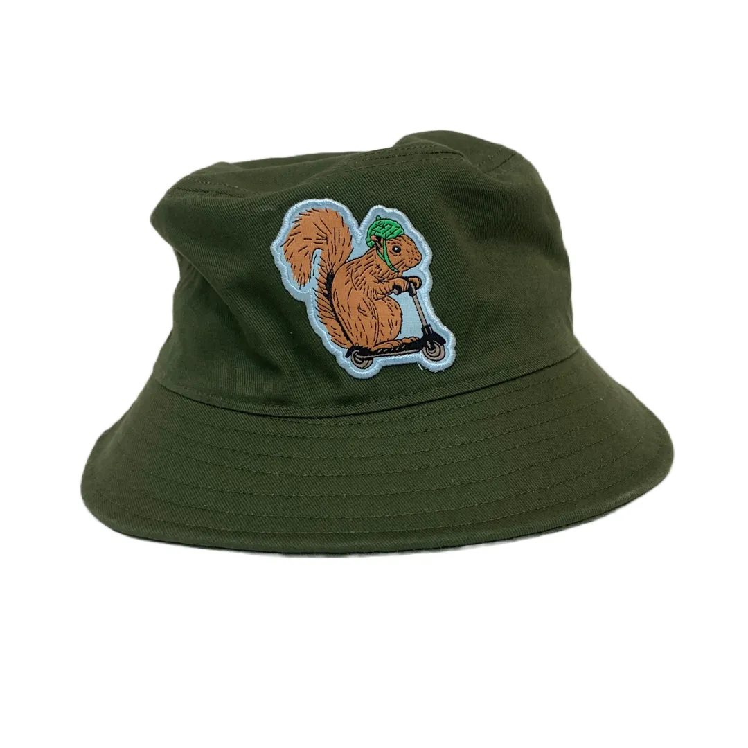 Squirrel on a Bird Bucket  Hat - Army Bucket