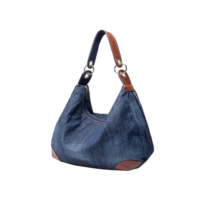 Two Tone Vintage Hobo Denim Shoulder Bag