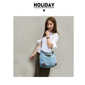 Two Tone Vintage Hobo Denim Shoulder Bag