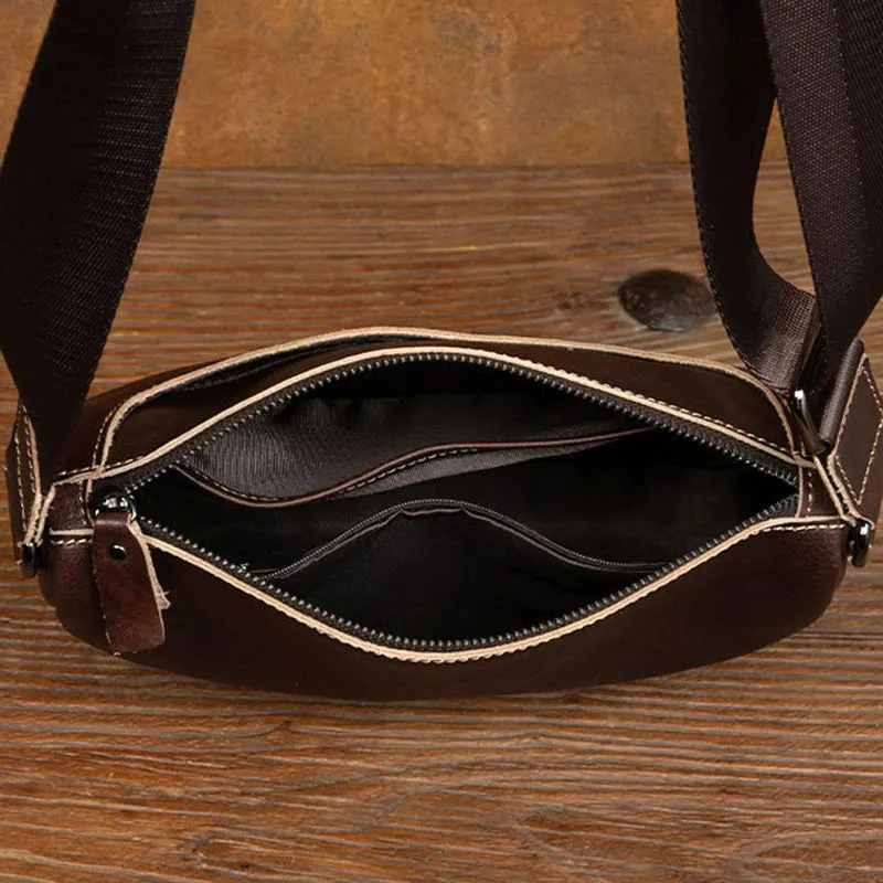 Vintage Vegetable Tanned Leather Zipper Shoulder Bag