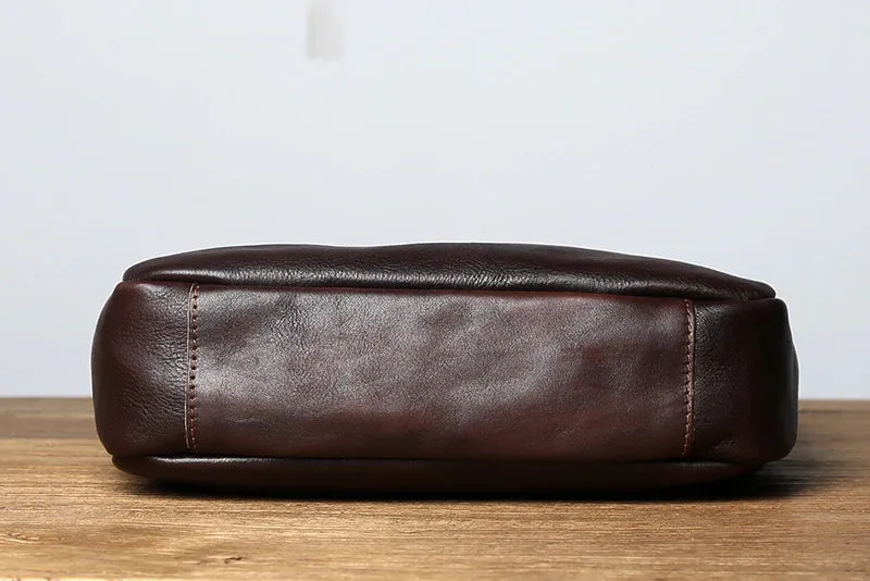 Vintage Vegetable Tanned Leather Zipper Shoulder Bag