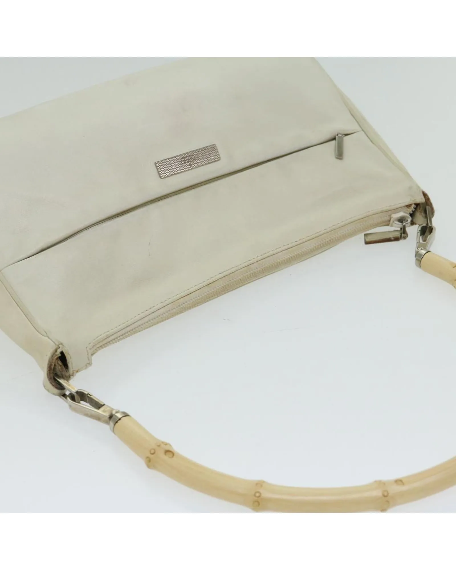 White Leather Bamboo Handbag by Italian Designer