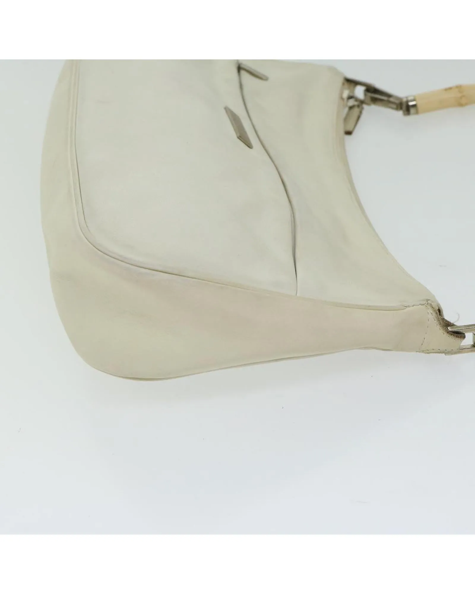 White Leather Bamboo Handbag by Italian Designer