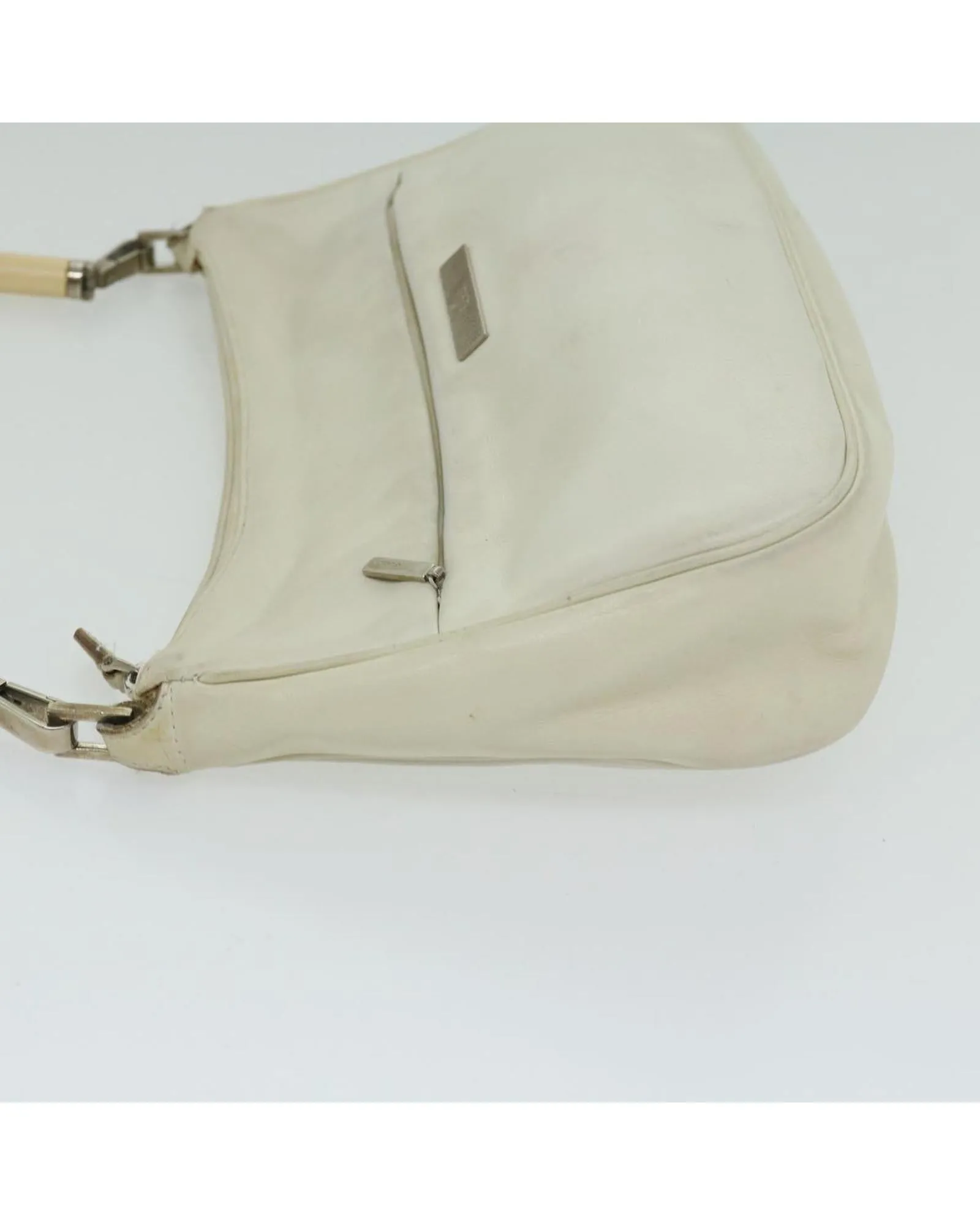 White Leather Bamboo Handbag by Italian Designer