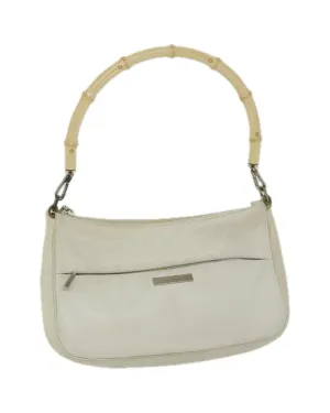 White Leather Bamboo Handbag by Italian Designer