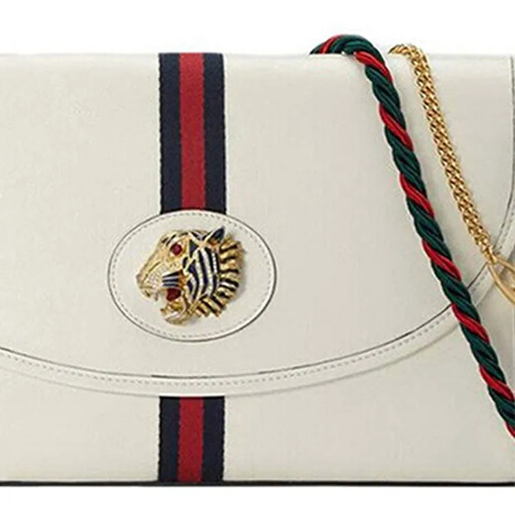 (WMNS) GUCCI Rajah Enamel Tiger Head Stripe Webbing Leather Chain Shoulder Messenger Bag White Retro 564697-0OLKX-8609