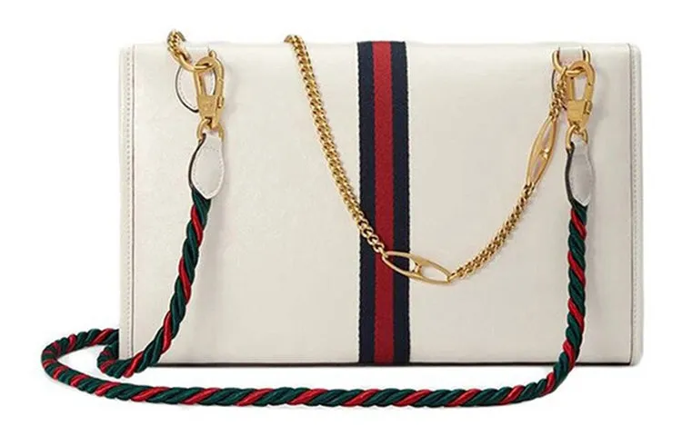 (WMNS) GUCCI Rajah Enamel Tiger Head Stripe Webbing Leather Chain Shoulder Messenger Bag White Retro 564697-0OLKX-8609