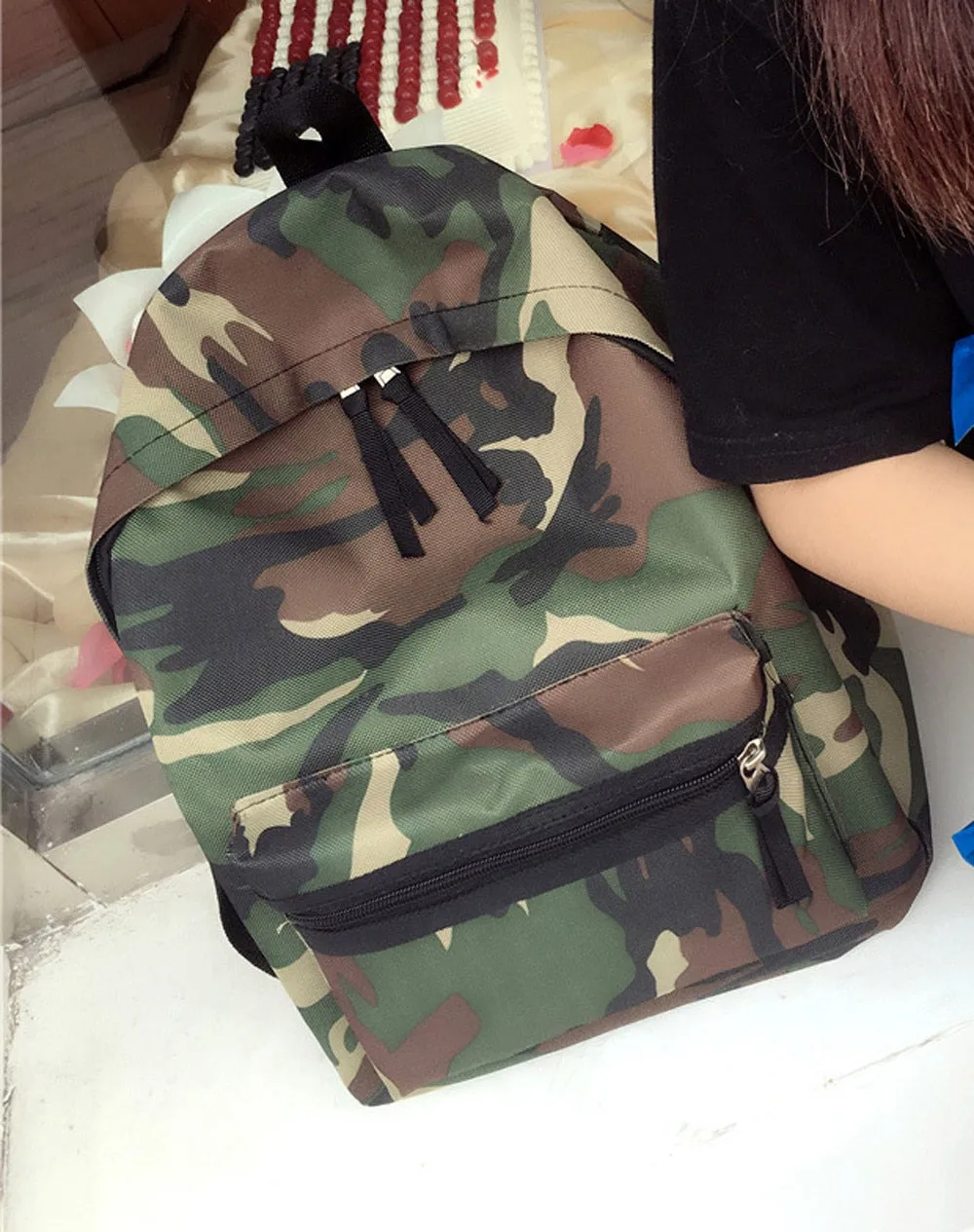 women camouflage backpack green